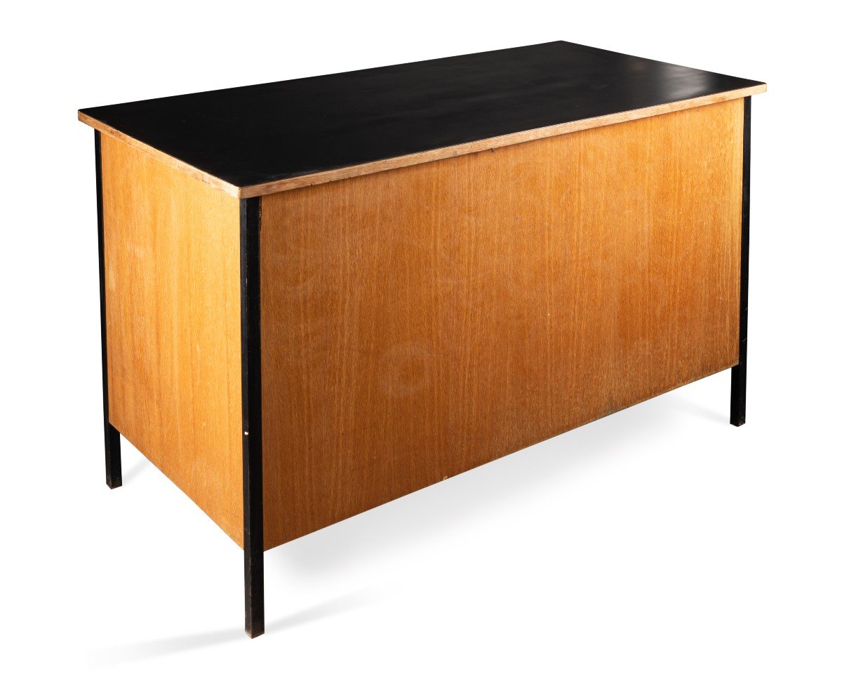 Jean Prouvé: "supervisor" Desk Wood, Metal And Black Melamine - Circa 1950-photo-1