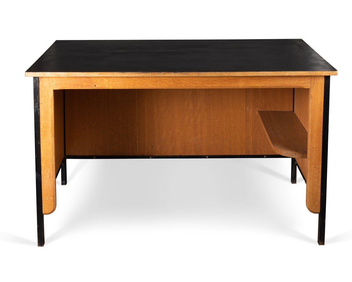 Jean Prouvé: "supervisor" Desk Wood, Metal And Black Melamine - Circa 1950