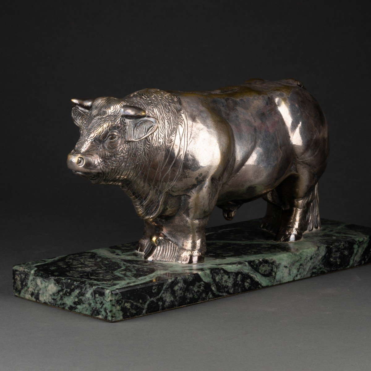 Laugerette : Taureau En Bronze Argenté Vers 1960/70-photo-3