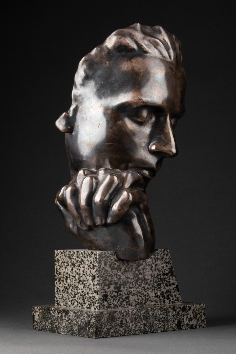 Eugène Bourgouin : "le Poète", Sculpture En Bronze Argenté - Fonte Susse Vers  1920-photo-2