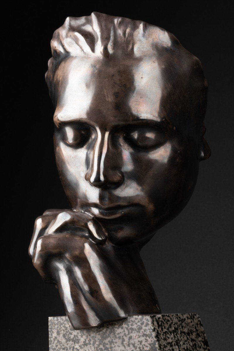 Eugène Bourgouin : "le Poète", Sculpture En Bronze Argenté - Fonte Susse Vers  1920-photo-3