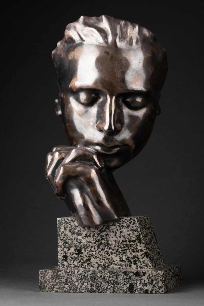 Eugène Bourgouin : "le Poète", Sculpture En Bronze Argenté - Fonte Susse Vers  1920