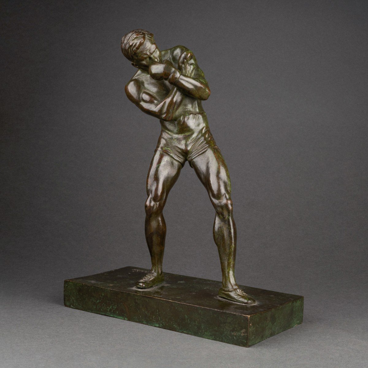 Marcel Bouraine (1886-1948) 'boxeur En Garde' Bronze Art Déco.-photo-2