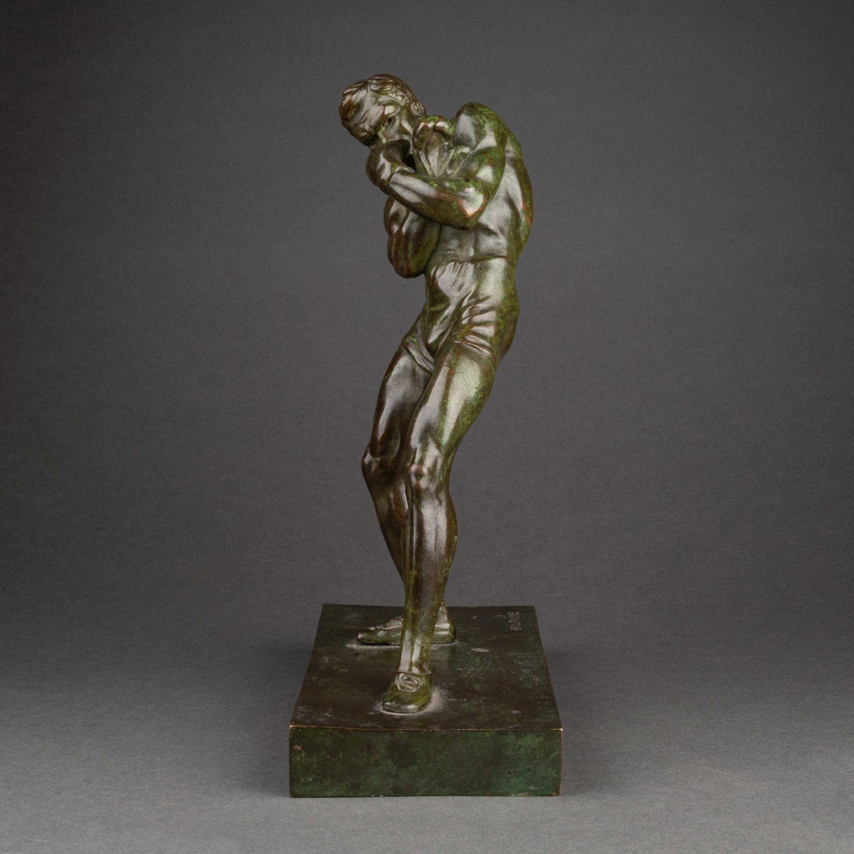 Marcel Bouraine (1886-1948) 'boxeur En Garde' Bronze Art Déco.-photo-3