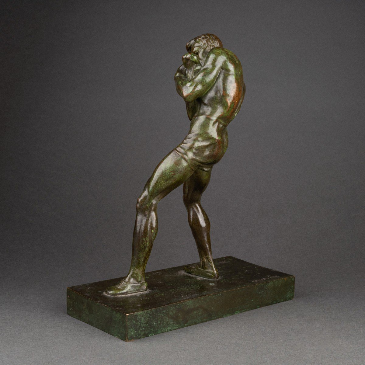 Marcel Bouraine (1886-1948) 'boxeur En Garde' Bronze Art Déco.-photo-4