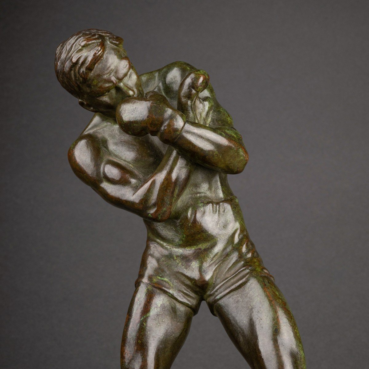 Marcel Bouraine (1886-1948) 'boxeur En Garde' Bronze Art Déco.-photo-1