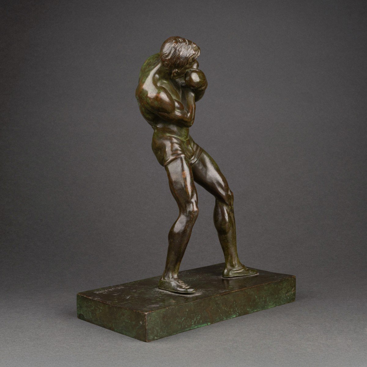 Marcel Bouraine (1886-1948) 'boxeur En Garde' Bronze Art Déco.-photo-7