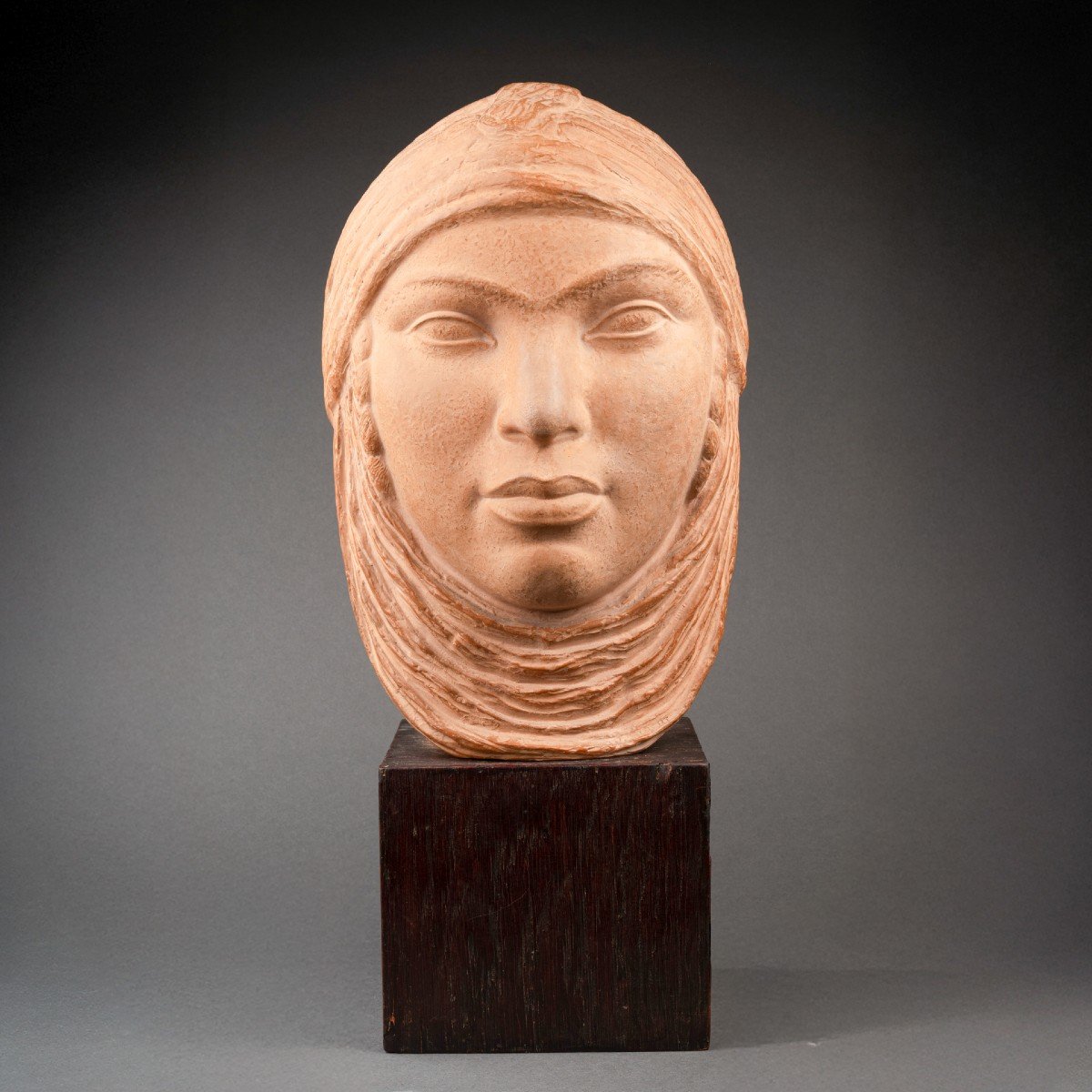  Lucien Gibert (1904-1988) Oriental Woman's Head Terracotta Print-photo-2