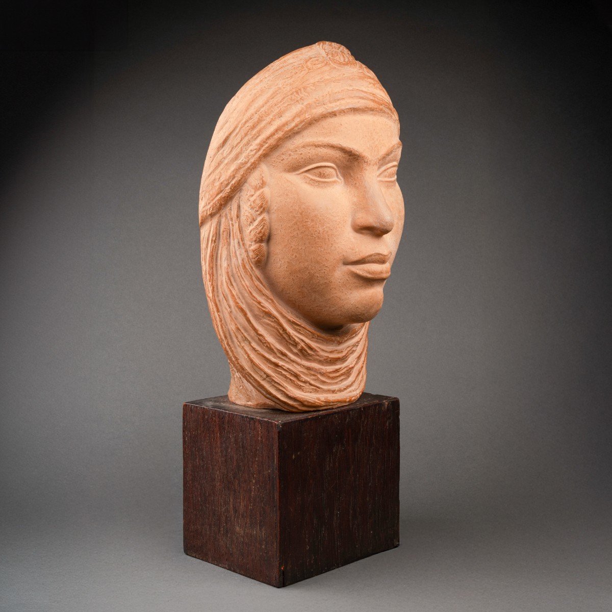  Lucien Gibert (1904-1988) Oriental Woman's Head Terracotta Print-photo-4