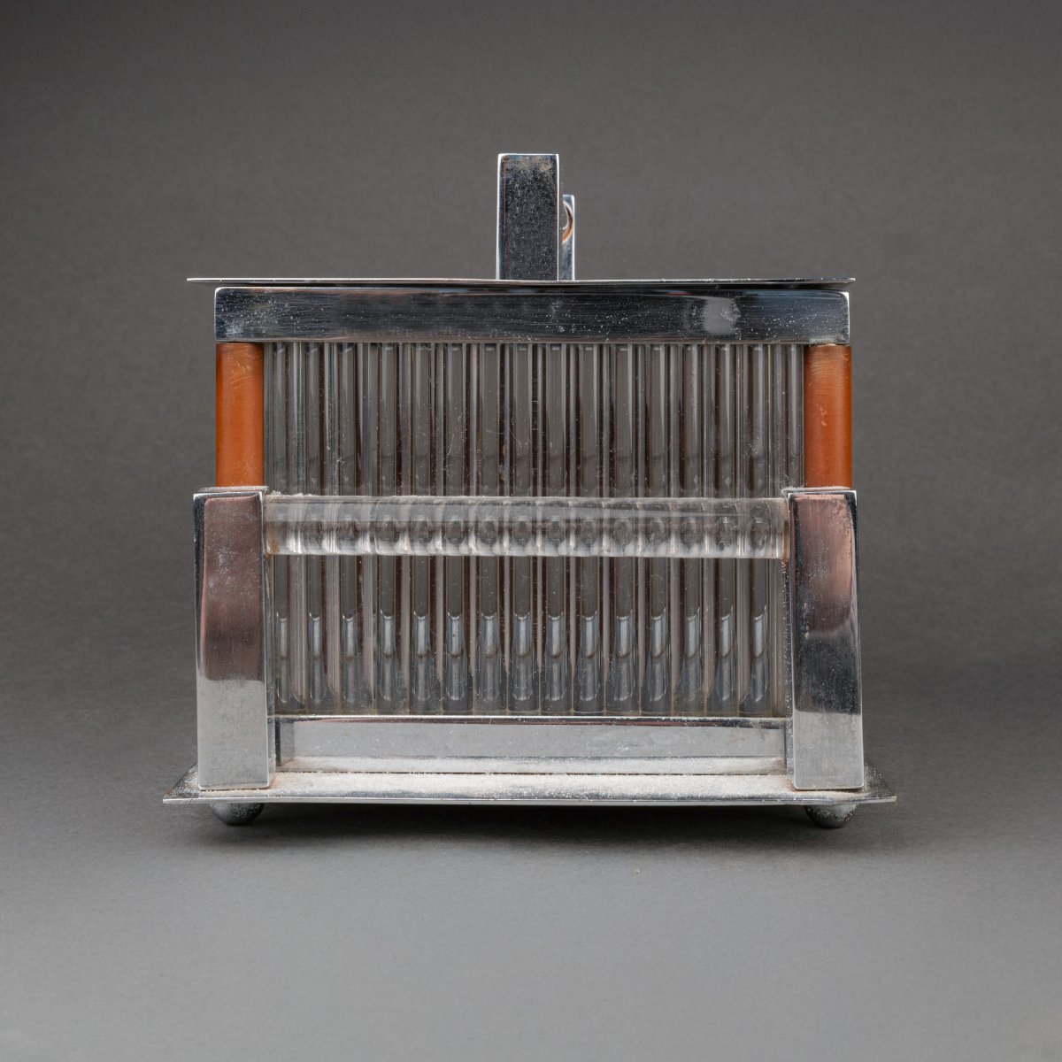 Jacques Adnet: Glass, Chrome-plated Metal And Rosewood Box - Circa 1930, France-photo-3