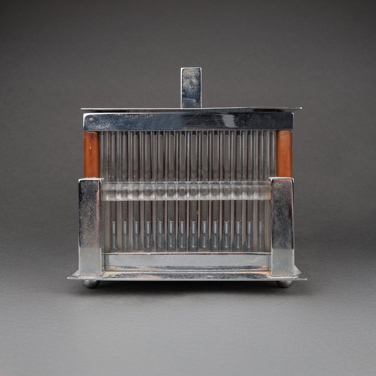 Jacques Adnet: Glass, Chrome-plated Metal And Rosewood Box - Circa 1930, France-photo-5