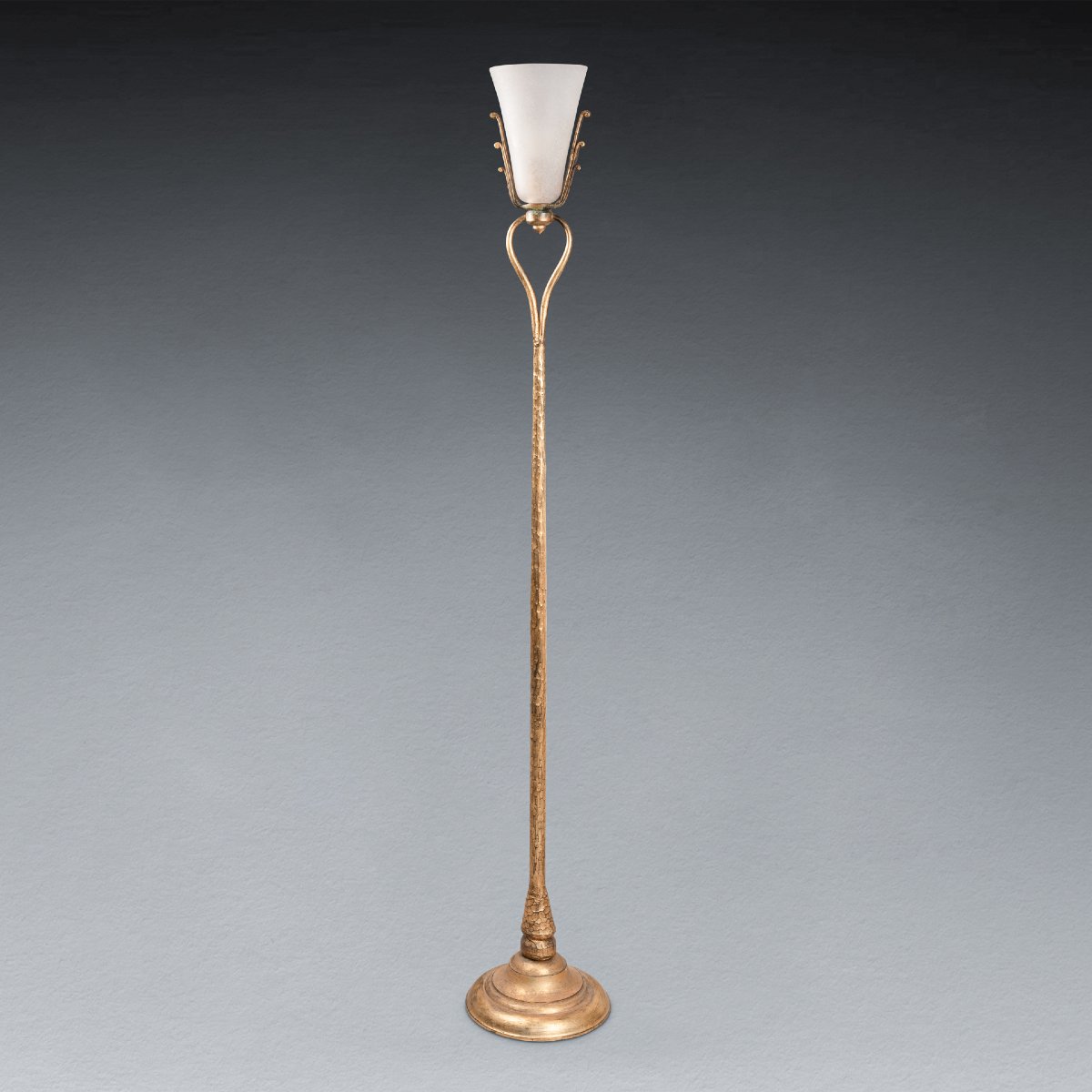 Giovanni Banci : Old Gilt Bronze Floor Lamp  With Glass Shade - 1950/70 -photo-1