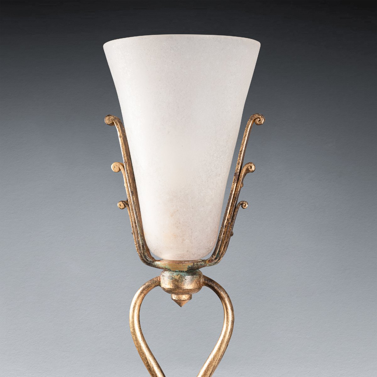 Giovanni Banci : Old Gilt Bronze Floor Lamp  With Glass Shade - 1950/70 -photo-2