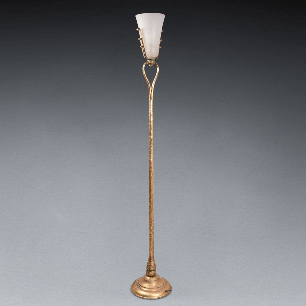 Giovanni Banci : Old Gilt Bronze Floor Lamp  With Glass Shade - 1950/70 -photo-6