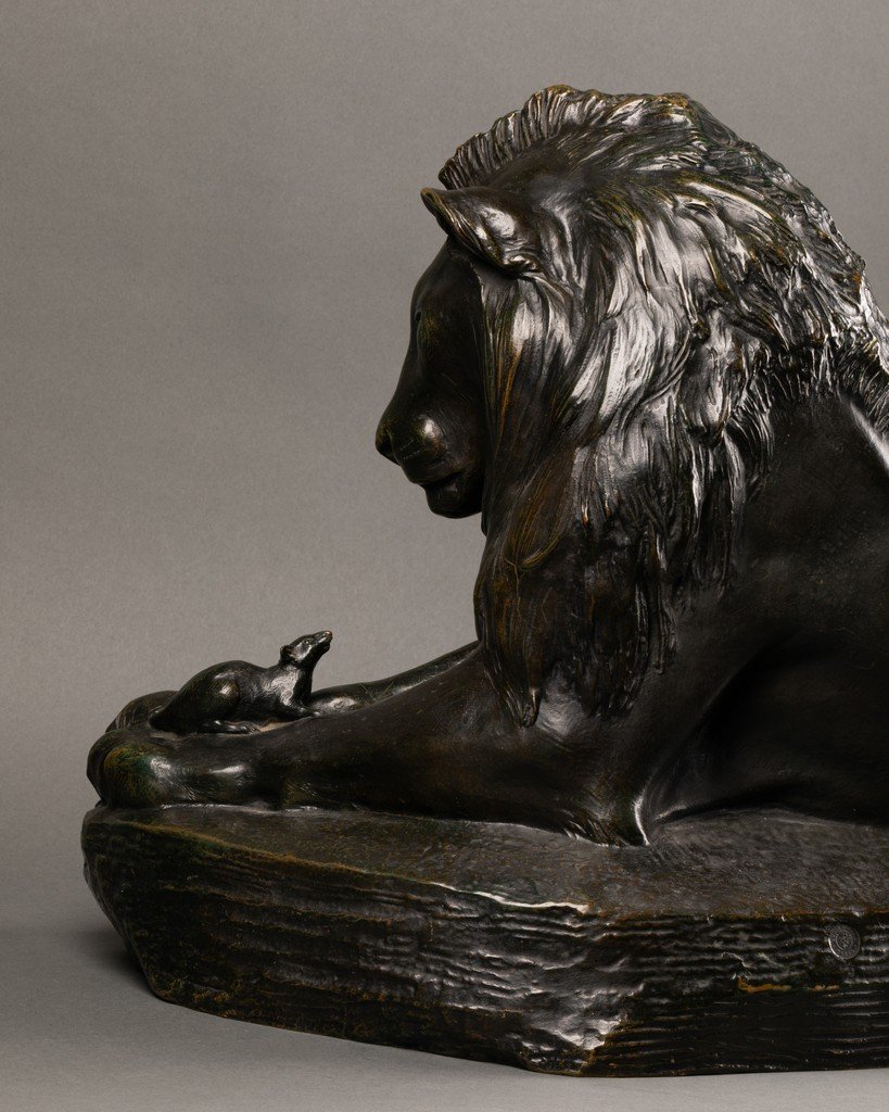 Victor Peter (1840-1918) - Le Lion Et Le Rat - Bronze Patiné - Fonte Susse Frères-photo-4