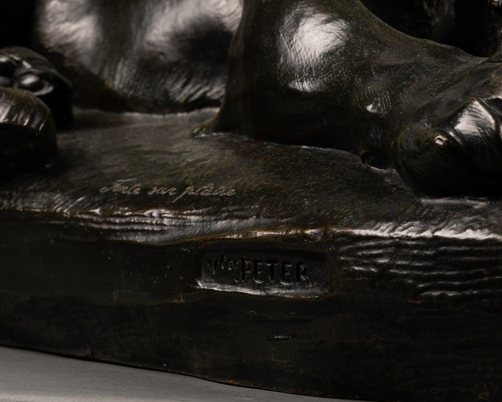 Victor Peter (1840-1918) - Le Lion Et Le Rat - Bronze Patiné - Fonte Susse Frères-photo-6