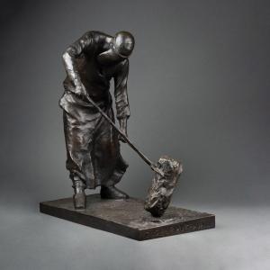 Auguste CORNU (1876-1949) 'cingleur Au Travail' Bronze Patiné, Fonte Siot Vers 1910.