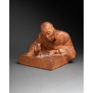 Gaston Hauchecorne (1880-1945) 'asian Calligrahiant Character', Art Deco Terracotta