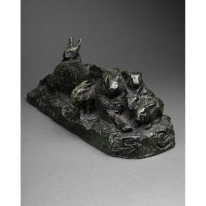 Pierre Robert Christophe (1880-1971)  'famille De Lapins' Bronze Art Déco