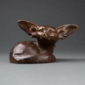 Edouard-marcel Sandoz (1881-1971): "fennec Assis " - Bronze Patiné-fonte Susse Vers 1920/30