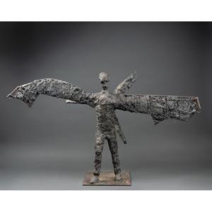 Icare : Sculpture En Fil De Fer Et Plâtre Patiné Dans Le Goût De Germaine Richier - Vers1980