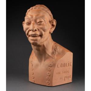 Jean Mich: "coolie On A Payday Evening", Patinated Terracotta, Susse Edition Circa 1920