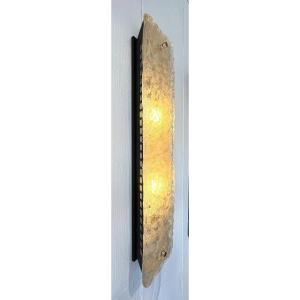 Large Glass And Black Lacquered Metal Wall Lamp, Circa 1970