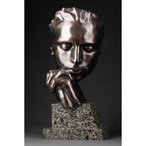 Eugène Bourgouin: "the Poet", Silvered Bronze Sculpture - Susse Casting Around 1920