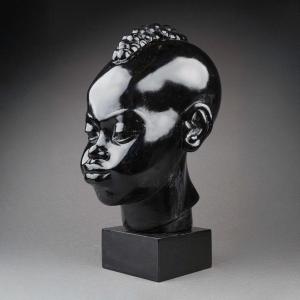 Ricardo Scarpa (1905-1999) Head Of A Young African, Patinated Plaster With Black Varnish, Art Deco Period.