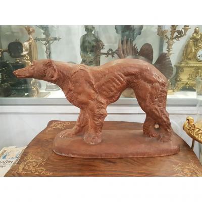 Greyhound Barzoi Terracotta Signed Cartier Fr.