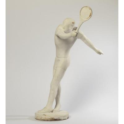 Ferdinand parpan (1902-2004) « Tennisman Au Revers». Plâtre d'Atelier. Vers 1960