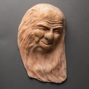 Gaston Hauchecorne (1880-1945) : Tête de vieux sage Chinois  à la barbe. Epreuve originale en terre cuite.