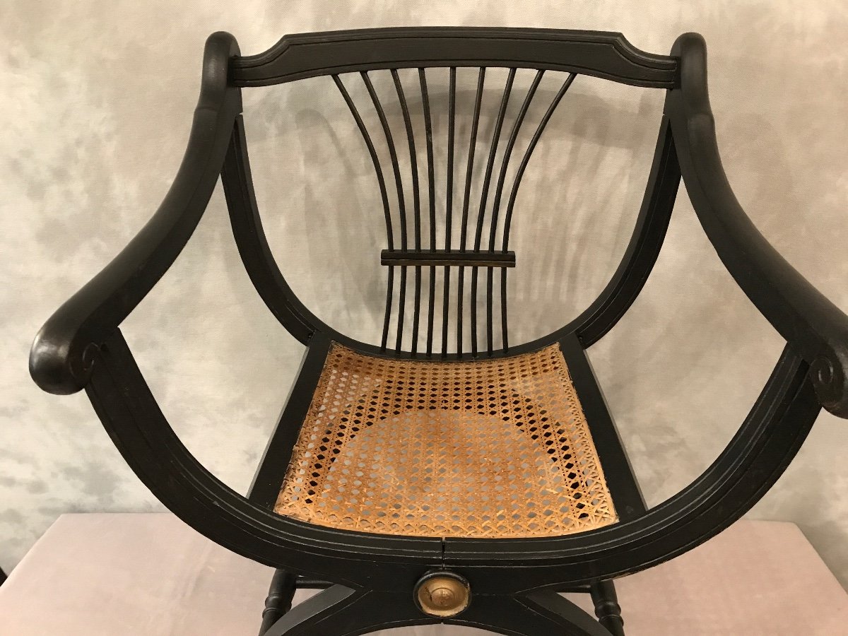 Fauteuil Dagobert Curule En Bois Peint D’époque 1900-photo-2