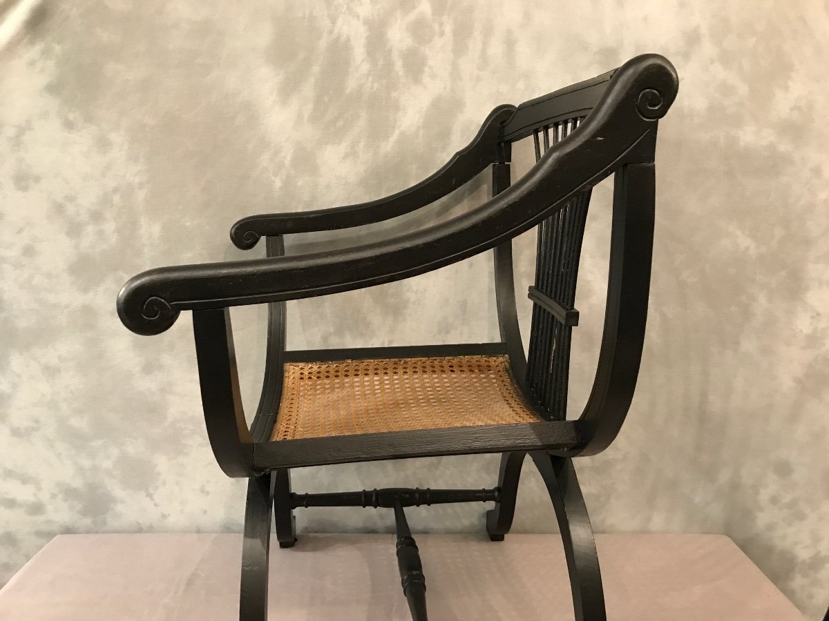 Fauteuil Dagobert Curule En Bois Peint D’époque 1900-photo-4