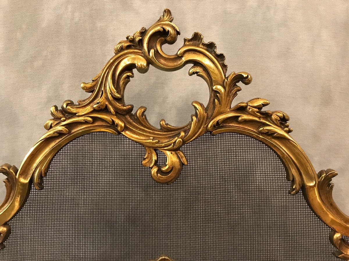 Antique Fireplace Screen In Bronze From The 19th Century Louis XV Style-photo-4