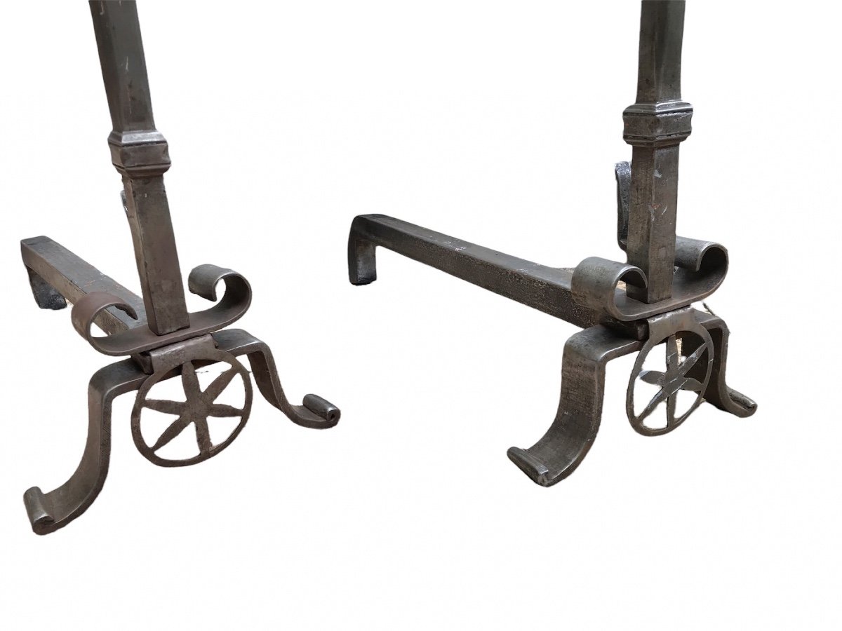 Pair Of Large Andirons In Iron And Brass From The 19th Century-photo-3