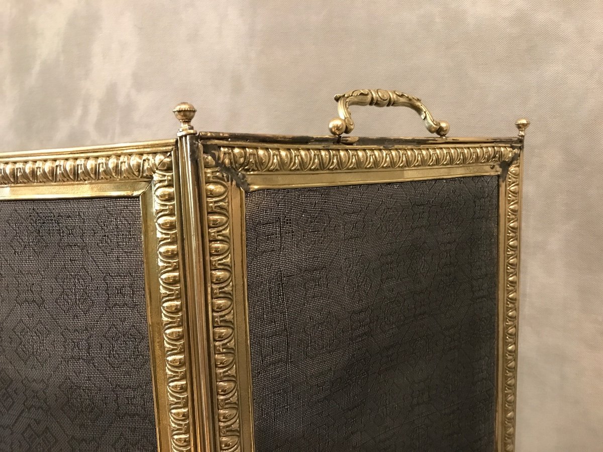 Old Fireplace Screen In Pressed Brass From The 19th Century-photo-3