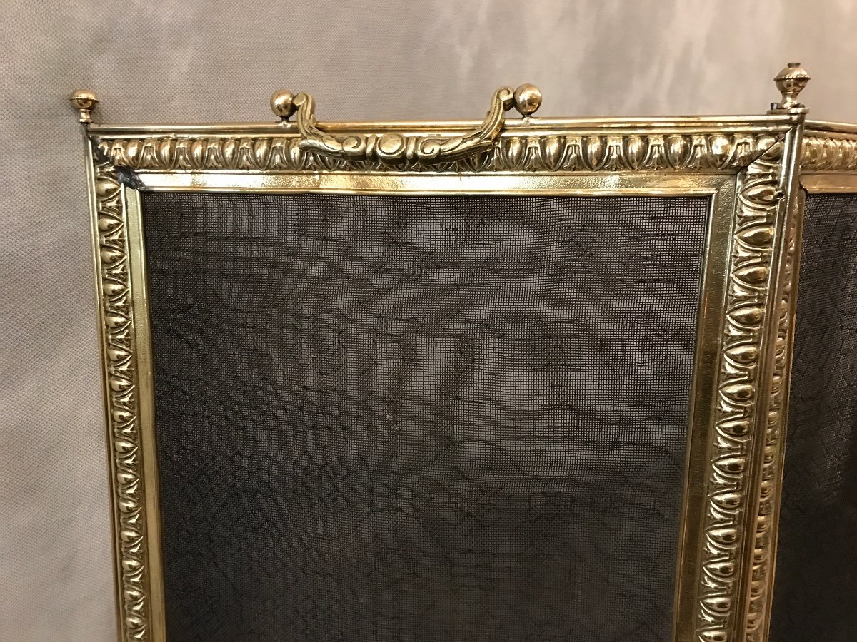 Old Fireplace Screen In Pressed Brass From The 19th Century-photo-4