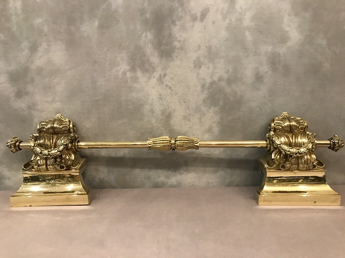 Barre De Foyer, Barre De Cheminée En Bronze Et Laiton D’époque 19 ème Restauration 