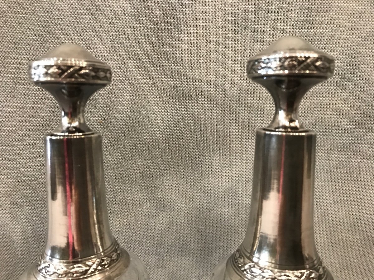 Paire De Flacons En Cristal Et Argent D’époque 19 ème -photo-4