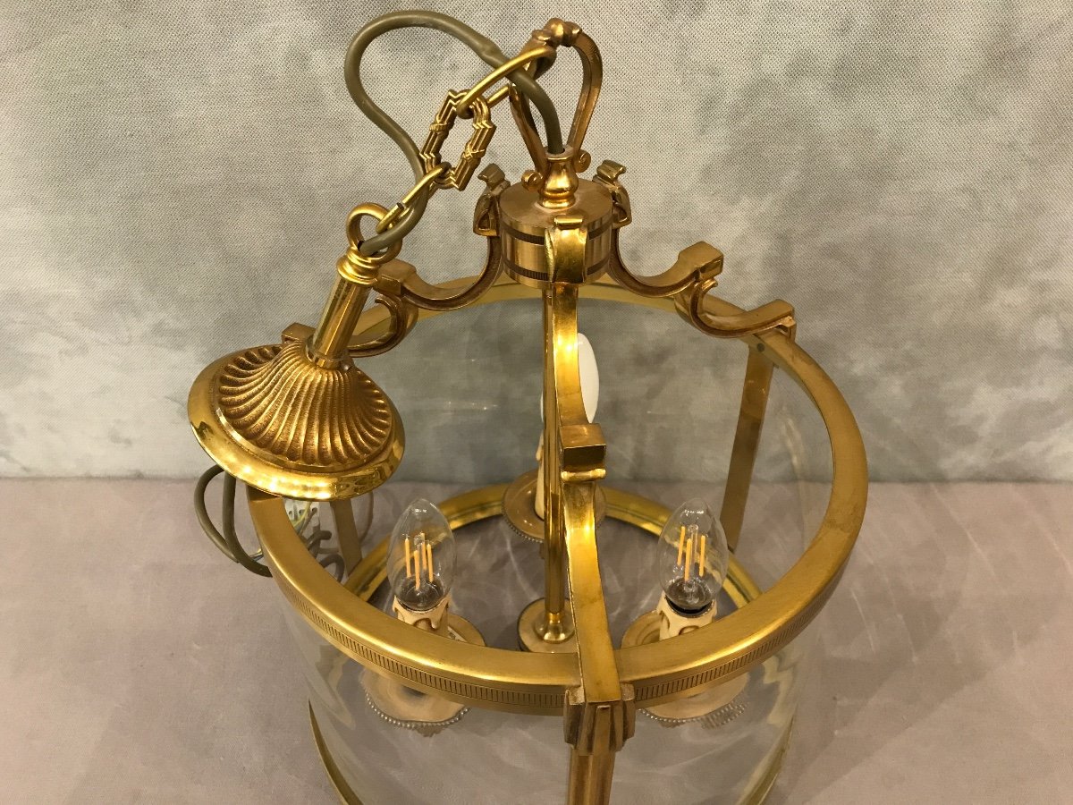 Louis XVI Style Bronze Lantern With 3 Twentieth Lights-photo-2