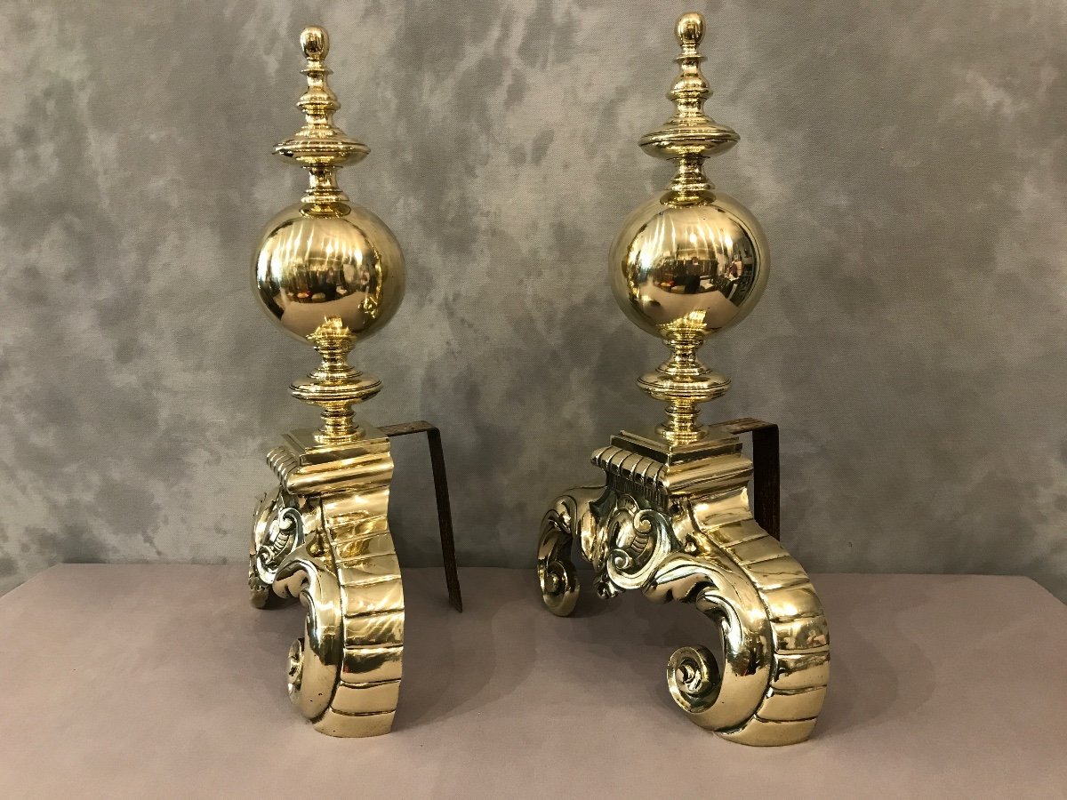 Important Andirons In Brass From The 19th Time Dutch Model-photo-3