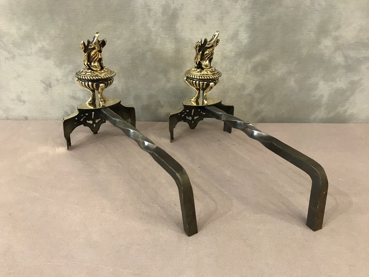 Small 19th Century Bronze Andirons In Lxvi/lxv Style-photo-1