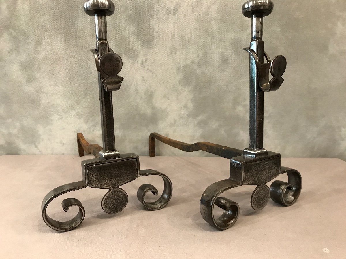 Pair Of 18th Century Wrought Iron Andirons-photo-3