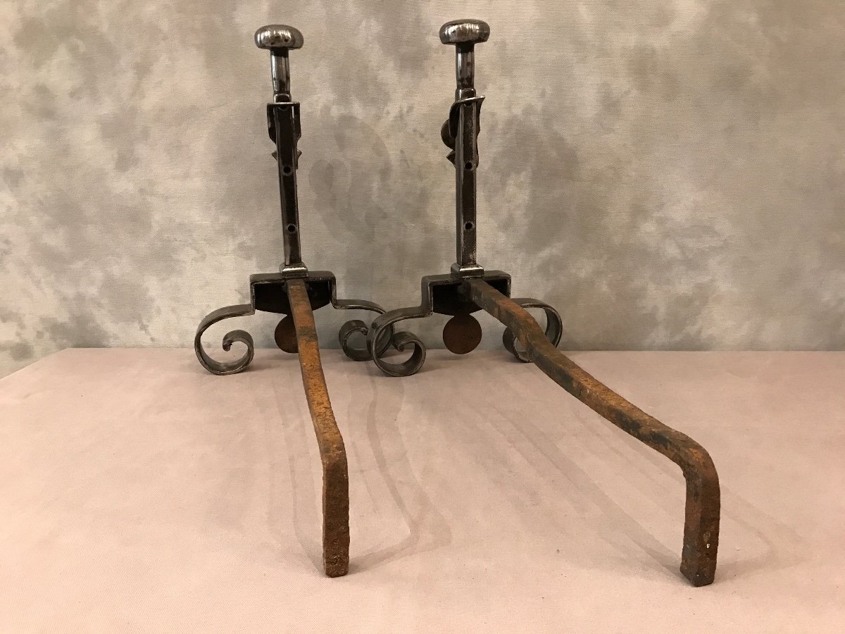 Pair Of 18th Century Wrought Iron Andirons-photo-2