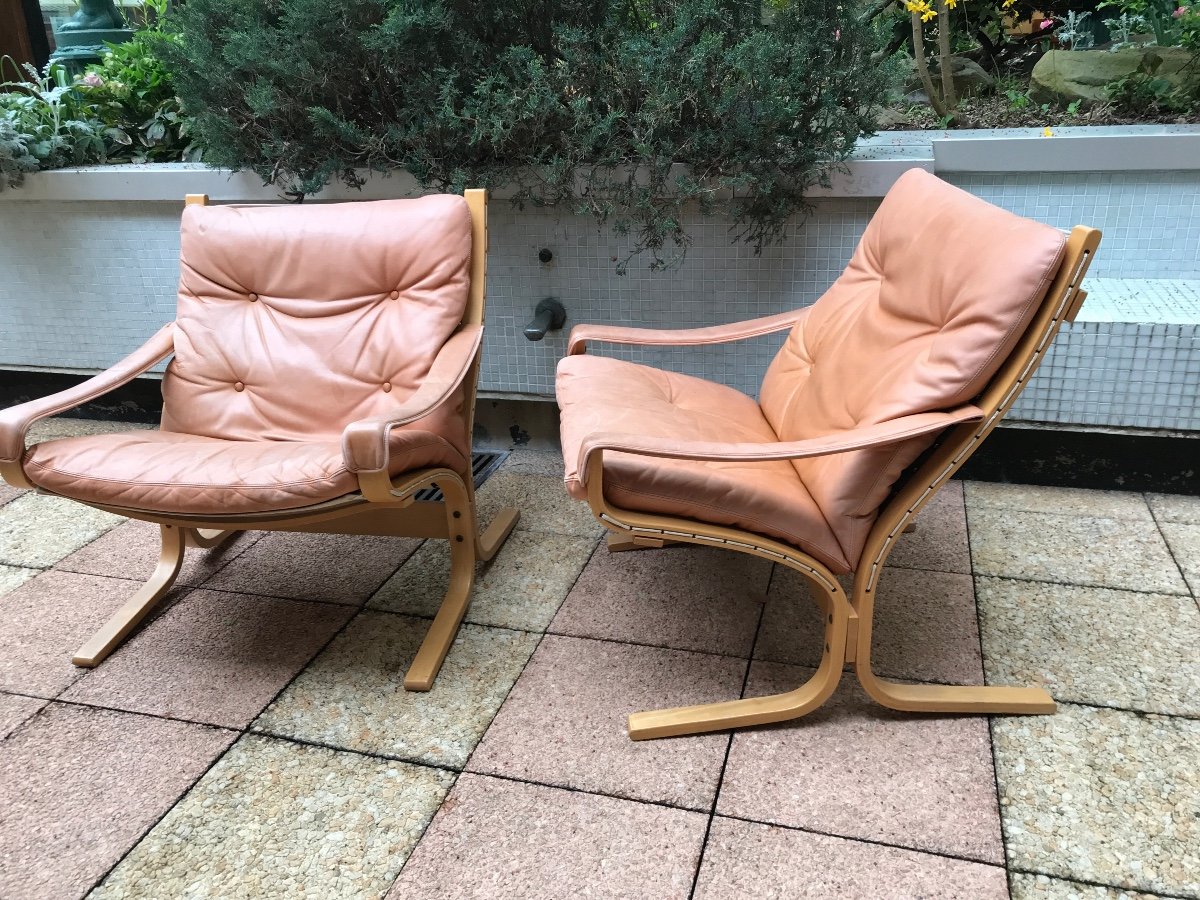 Trois Fauteuils Scandinaves En Cuir Et Teck Vers 1970 De Westlanske-photo-4