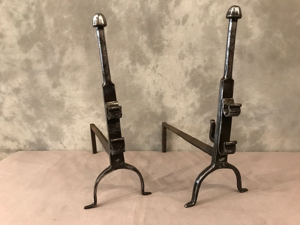 Pair Of Andirons In Wrought Iron From The Early 18th Century-photo-2