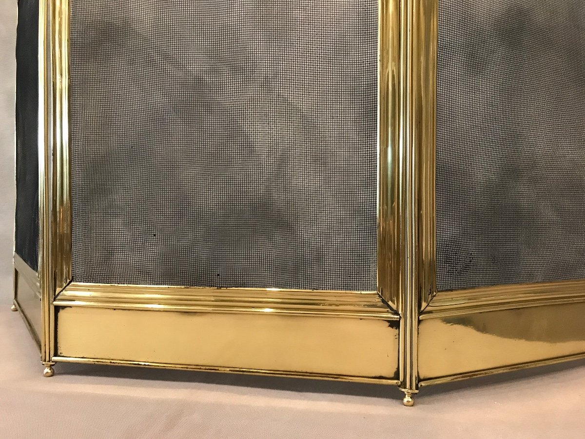 Old Fireplace Fire Screen In Brass From The 19th Century-photo-2