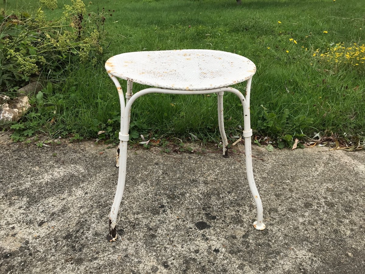 Checkered Iron Garden Stool Around Early 20th Century-photo-2