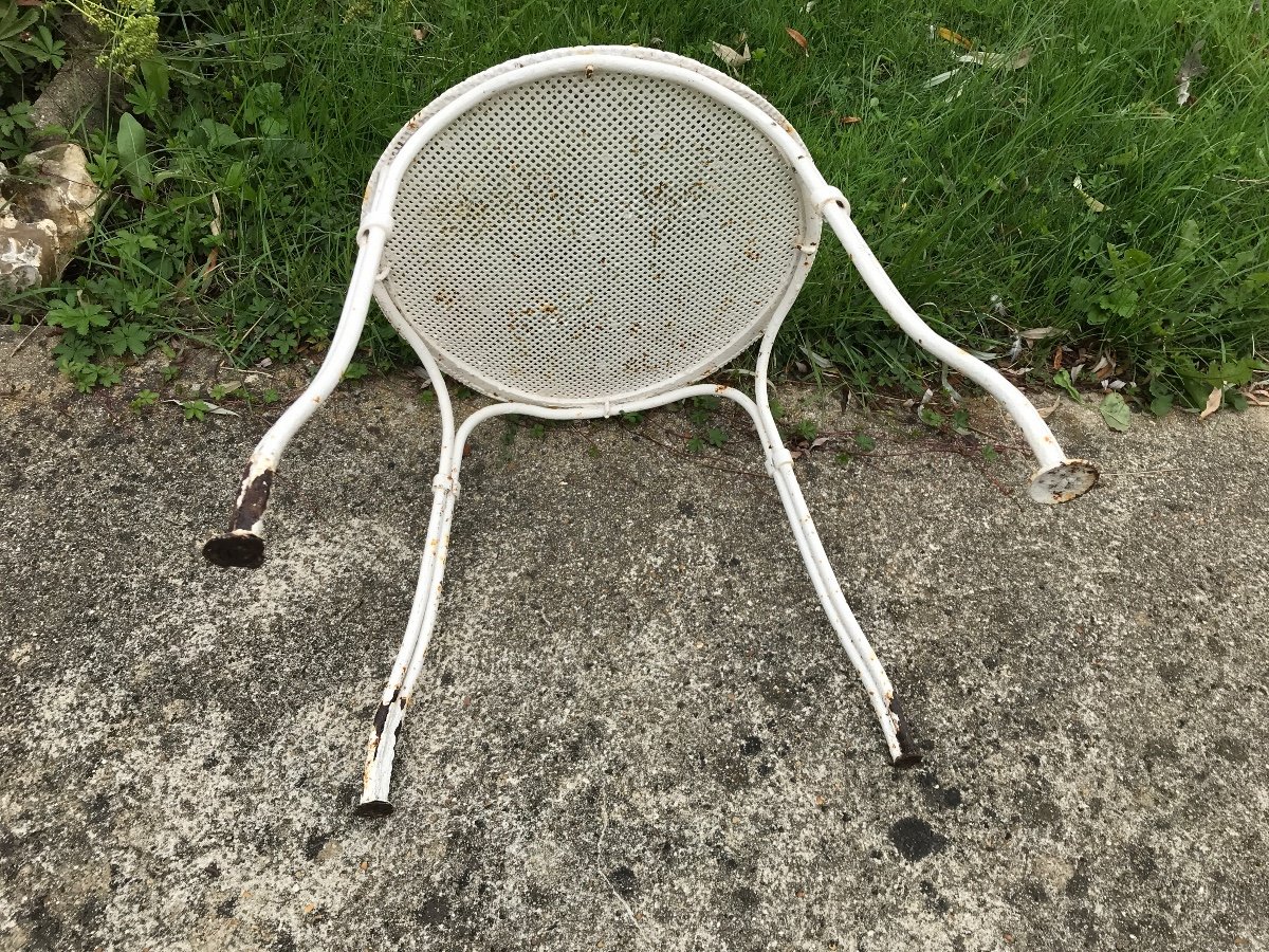 Checkered Iron Garden Stool Around Early 20th Century-photo-4